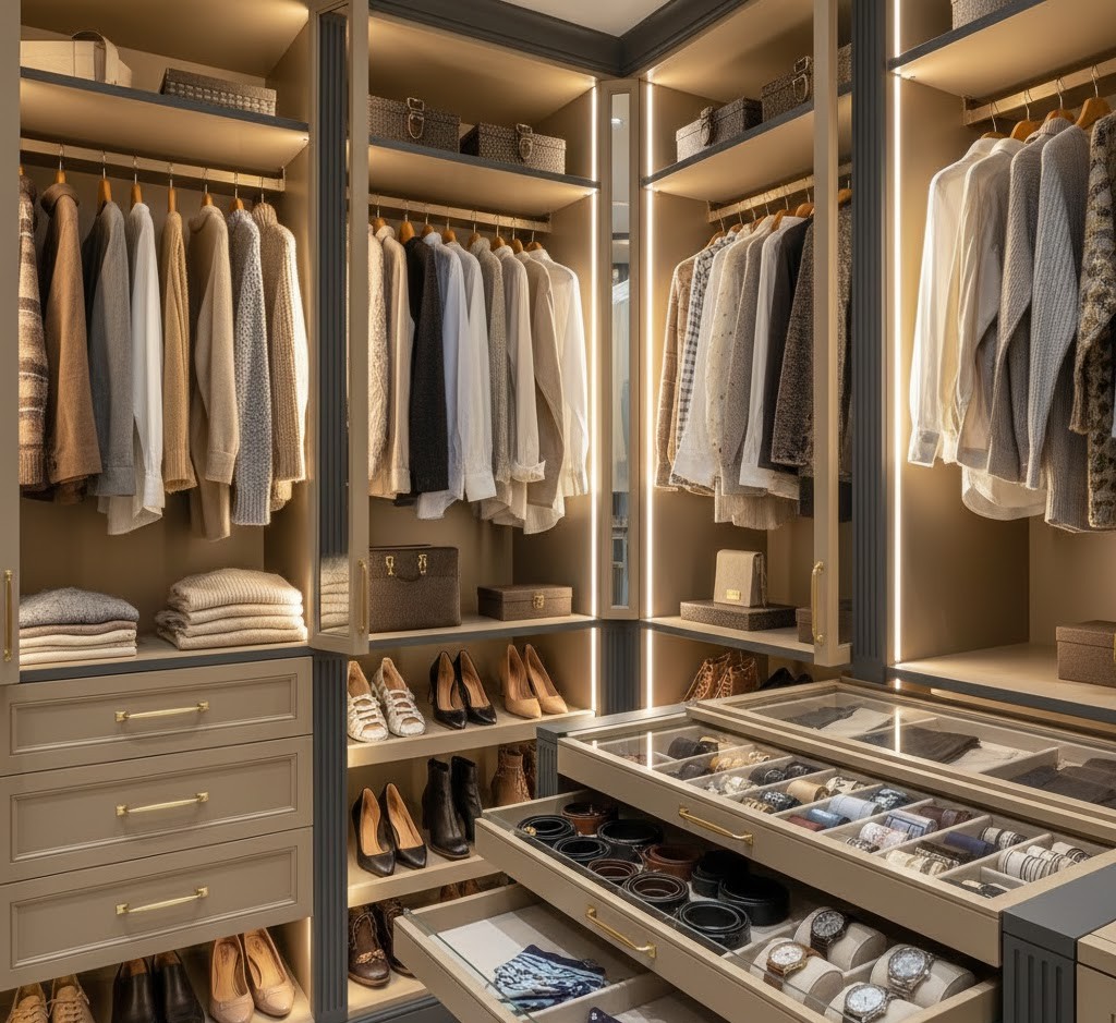 Organized wardrobe space